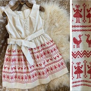VINTAGE Linen Colonial Folk Embroidered Dress